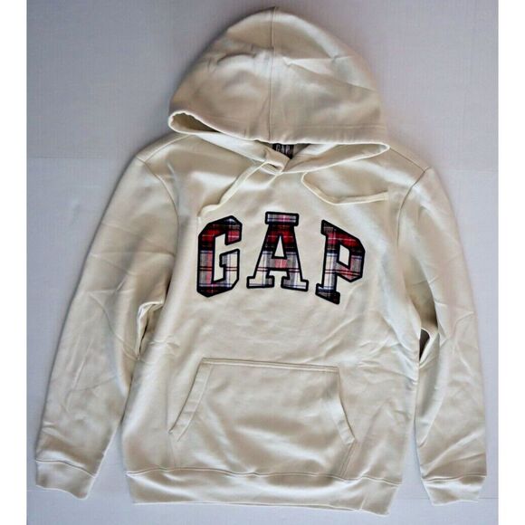 GAP 835589-02-1 Men's Sz Medium Beige Plaid Arch Logo Pullover Hoodie - Picture 7 of 8